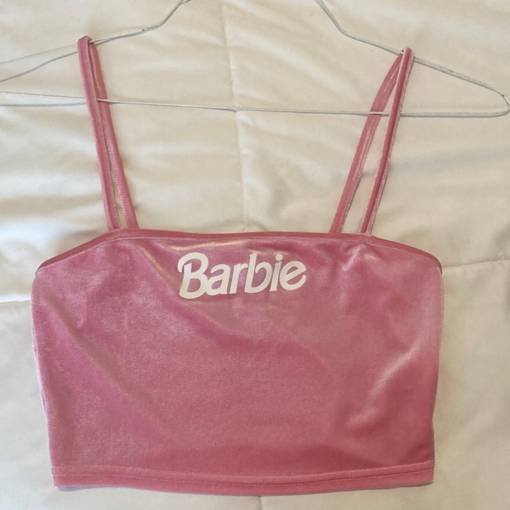 Forever21-Barbie Collection, Velvet, Blush-Pink, Size S, Tank Top, Crop Top.